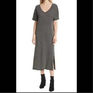 Madewell Midi Column Shirt Dress Small Side Slits Short Sleeve Olive Green